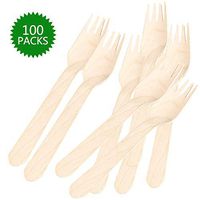Pack of 100 - Disposable Wooden Forks, 5.5 Inch Natural Birch Wood Utensils for Lunch, Dinner and Dessert, Eco-Friendly Biodegradable Cutlery Set for Parties, Weddings, Events, Picnics, BBQ