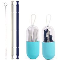 Reusable Collapsible Silicone Straws -RUCACIO 2 Pack Portable Folding Straws Drinking Straws with Hard Case Cleaning Brush For Travel and Household