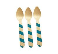 Perfect Stix Stiped Spoon 110 36-Blue Printed Wooden Spoons with Blue Striped Pattern, 4.5" (Pack of 36)