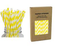 Paper Straws Yellow Striped - Box of 100 - Biodegradable Paper Sticks for Cake Pops, Candy Apples, Lollipop, Mason Jars