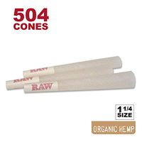 RAW 504 Organic 1 1/4 Cones - Sturdy W Gallery Box - Pure Hemp 1.25 84mm Pre-Rolled Cones - 26mm Filter Tips - Natural Unbleached Unrefined Rolling Papers - Compare 500 Pack