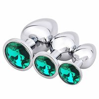 Vibratos Swinging Happy 3PCS Giving Stainless Steel Pl-ugs Round Shaped Jeweled Design Plug Anale Seoy Stimulation Toys Green Gift