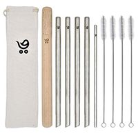 Metal Boba Straws with Travel Case Reusable Stainless Steel with Wood Four Pack Bonus Straw with Cleaner