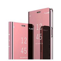 Case for iPhone 5.8(2019),Translucent Window View Translucent Design Flip Wallet 360 Full Body Built-in Protection Slim Hard Mirror Stand Kickstand Cover (Rose Gold)