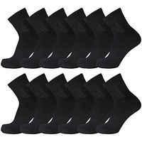 12 Pack of Premium Diabetic Cotton Quarter Length Athletic Sport Ankle Socks (Black, 10-13)