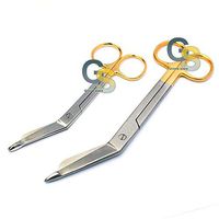 Set of 2 Premium O.R Grade Gold Handle SUPERCUT Lister Bandage Scissors 5.5" + 7.25" with ONE Serrated Blade (GSI Brand)