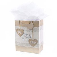 Hallmark 13" Large Gift Bag with Tissue Paper (Mr. & Mrs. Hearts) for Weddings, Bridal Showers, Engagements and More