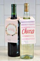 Cheers Floral Wine Bottle Gift Tags for Celebrations, Birthday Parties, Anniversaries, Bridal Showers, Weddings, Graduations. Set of 12 Reversible Bottle Hang Tags.