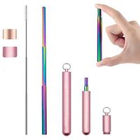 LOUISWARE Telescopic Metal Reusable Straws - Portable Stainless Steel Drinking Straw with Space Grey Travel Case & Cleaning Brush (2019)