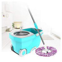 Wotryit New Upgraded Stainless Steel Deluxe 360 Spin Mop & Bucket Floor Cleaning System - 2X Wheel for Home Cleaning - Blue