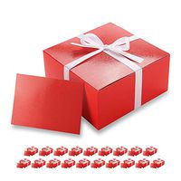 PACKHOME 20 Red Gift Boxes 8x8x4 Inches, Bridesmaid Boxes, Paper Gift Boxes with Lids for Gifts, Crafting, Cupcake Boxes, with Greeting Cards and Satin Ribbons (Glossy with Embossing)