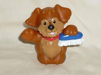 cho Fisher Price Little People Puppy Dog w Car Wash Garage Brush Pet Animal 2.5"