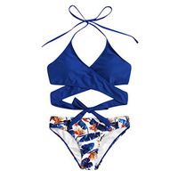 WYTong 2PCS Swimsuits for Women Slimming Tankini Swimwear Bathing Suits Casual Bikini Bathing Suit(Blue,M)