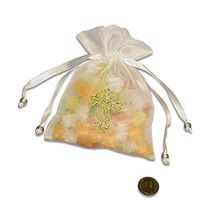 White Organza Bags with Jesus Cross | Quantity: 12 | Width: 3 1/4"