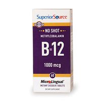 Superior Source No Shot Vitamin B12 Methylcobalamin 1000 mcg Sublingual Tablets - Methyl B12 Supplement To Increase Energy - Instant Dissolve Under the Tongue 60 Count