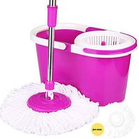 XJAXY Stainless Steel Rolling Spin Mop,System with 2 Replacement Microfiber Mop Heads, Double-Drive Mop, Floor Types