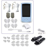 TENS Unit Pain Relief Body Massager 16 Modes Rechargeable Mini Muscle Stimulator Electronic Pulse 8 Pads Massager Blue + Replacement Pads + Massage Shoes