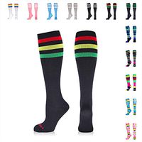 NEWZILL Compression Socks (20-30mmHg) for Men & Women, BEST Graduated Athletic Fit for Running, Nurses, Shin Splints, Flight Travel & Pregnancy. Boost Circulation (Stripes Yellow/Green/Red, Large)