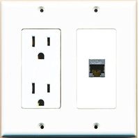 RiteAV - (2 Gang Decorative 15A Power Outlet Cat6a Wall Plate White