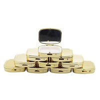 Deksias Rectangle Pill Box Organizer 2 Compartments Metal Medicine Case for Pocket Purse Travel(Silver & Gold) (Gold, 1)