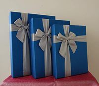 Blue Rectangular Gift Boxes with Ribbon, a Nested Set of 3