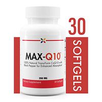 Stop Aging Now - MAX-Q10 CoEnzyme Q10 200 mg - 100% Natural Trans-Form CoQ10 with Black Pepper for Enhanced Absorption - 30 Softgels
