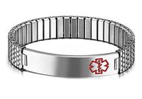 JF.JEWELRY Medical Alert ID Bracelet for Men and Women Stainless Steel Stretch Pull Cuff Bangle