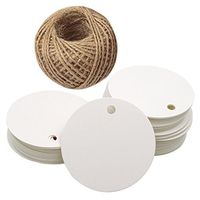 G2PLUS Kraft Paper Gift Tag with 100 Feet Jute Twine, Round Shaped 5.5 cm Blank Hang Tags for Craft Projects, Xmas Gifts (White)