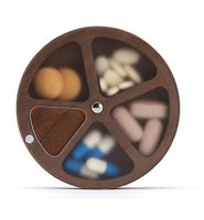 Kedera Wooden Pill Organizer Portable -Clear Pill Case with 360 Degree Rotation 4 Compartments Week Pill Container (Dark Brown)