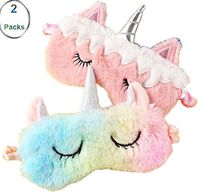 Soft Plush Unicorn Sleeping Mask,Warmword Cute Unicorn Eye Mask for Women Kids Girls Travel Nap Night Sleeping (2 Packs(Rainbow+Pink))