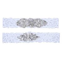 Meidexian888 Wedding Lace Garter, Rhinestone Lace Garter Set Wedding Garter Belt Flower Floral Design Garter for Bride (Silver)