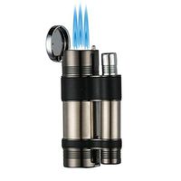 Triple Jet Flame Butane CigarTorch Lighter with Cigar Punch Cutter Strong Turbo Flame Butane Refillable Gadgets for Men Gift Ideas (Black)