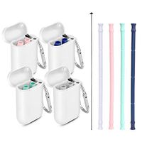Reusable Silicone Collapsible Straws - Portable Drinking Straw with Carrying Case and Cleaning Brush, BPA Free - Green,Blue,Gray,Pink