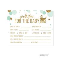 Andaz Press Mint Green Gold Glitter Boy Baby Shower Party Collection, Games, Activities, Decorations, Predictions for Baby Cards, 20-Pack