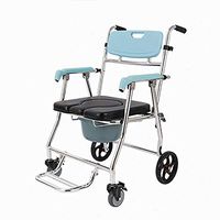 Fenglig Portable Medical Aid Mobility Commode, Tiltable Backrest, Toilet Foldable Chair Bath Shower Seat Elderly Handicapped Hospital Medical Chair,Blue