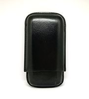 Custom 3-Finger Leather Cigar Case with 3 Cigar Holders for Travel Cigar Enthusiasts by Cigar Cutters by Jim (Black, No Design)