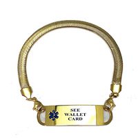Pre-Engraved Gold Plated Chevron Pattern"See Wallet Card" Medical ID Bracelets for Women