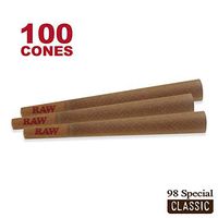 RAW 100 Classic 98 Special Cones - Sturdy W Gallery Box - Pure Hemp 98mm Pre Rolled Cones - 20mm Filter Tips - Natural Brown Unbleached Unrefined Rolling Papers - Bulk Pack Bundle