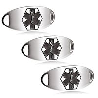 JF.JEWELRY 3-Pack Medical Alert ID Tag for Medical Bracelet Stainless Steel Oval Etching Logo-Black