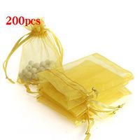 Boshen 100/200PCS Organza Gift Candy Sheer Bags Mesh Jewelry Pouches Drawstring Bulk for Wedding Party Favors Christmas 3"x4" 5"x7" (3" X 4"(200PCS), Gold)