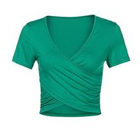 Xia&Han Women Criss Cross Tops Crop Shirts Wrap Blouse Unique Pleated Tops Deep V Neck Tee Tunics Pullover Green