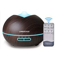 Essential Oil Diffuser, 400ml Ultrasonic Remote Control Aromatherapy Diffuser, Cool Mist Humidifier with 4 Timer & 7 Ambient Light Settings, Waterless Auto-Off, Wood Grain (Black)
