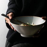 ZSQAI Retro Ceramic Bowl Creative Ramen Soup Bowl Fruit Salad Bowl Large Capacity Screw Thread Ramen Bowl
