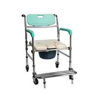 ZLSANVD Mobile Wheeled Toilet Commode Chair with Cushioned seat and Back - Height Adjustable with Brakes and Pedals