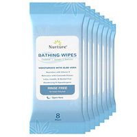 No Rinse Bathing Wipes (8-Pack) | 64 Microwavable Adult Wash Cloths with Aloe Vera and Vitamin E - Rinse Free Cleansing Body Bath Wipes - Latex, Lanolin, and Alcohol Free - 8 Packs of 8 Wipes