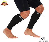 Calf Copper Compression Sleeves by COPPER HEAL (1 Pair) for Exercise Sport Recovery - Calf Muscle Strains Shin Splints Leg Socks Men and Women Calfs Sleeve Guard for Running Mens Guards