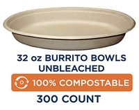 100% Compostable Unbleached Plant Fiber Burrito Bowl, 32 oz. (Pack of 300)