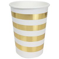 Just Artifacts Party Paper Cups - (12pcs) Metallic Gold Striped - Paper Decorations for Birthday Parties, Weddings, Baby Showers, and Life Celebrations!