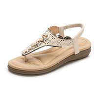 Cenglings T-Strap Sandals,Women's Casual Summer Clip Toe Wedeg Sandals Flip Flops Platform Sandals Bohemian Beach Shoes(Beige,35)