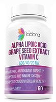 Fladora Alpha Lipoic Acid 600mg with Grape Seed Extract 40mg and Vitamin C 20mg (Antioxidant Supports Healthy Immune & Cardiovascular Health) 60 Vegetarian Capsules,